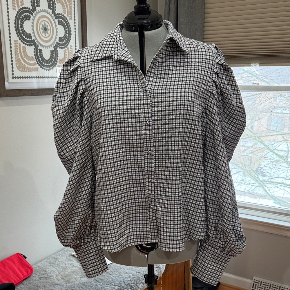 Women's Black and White Top with Exaggerated Arms